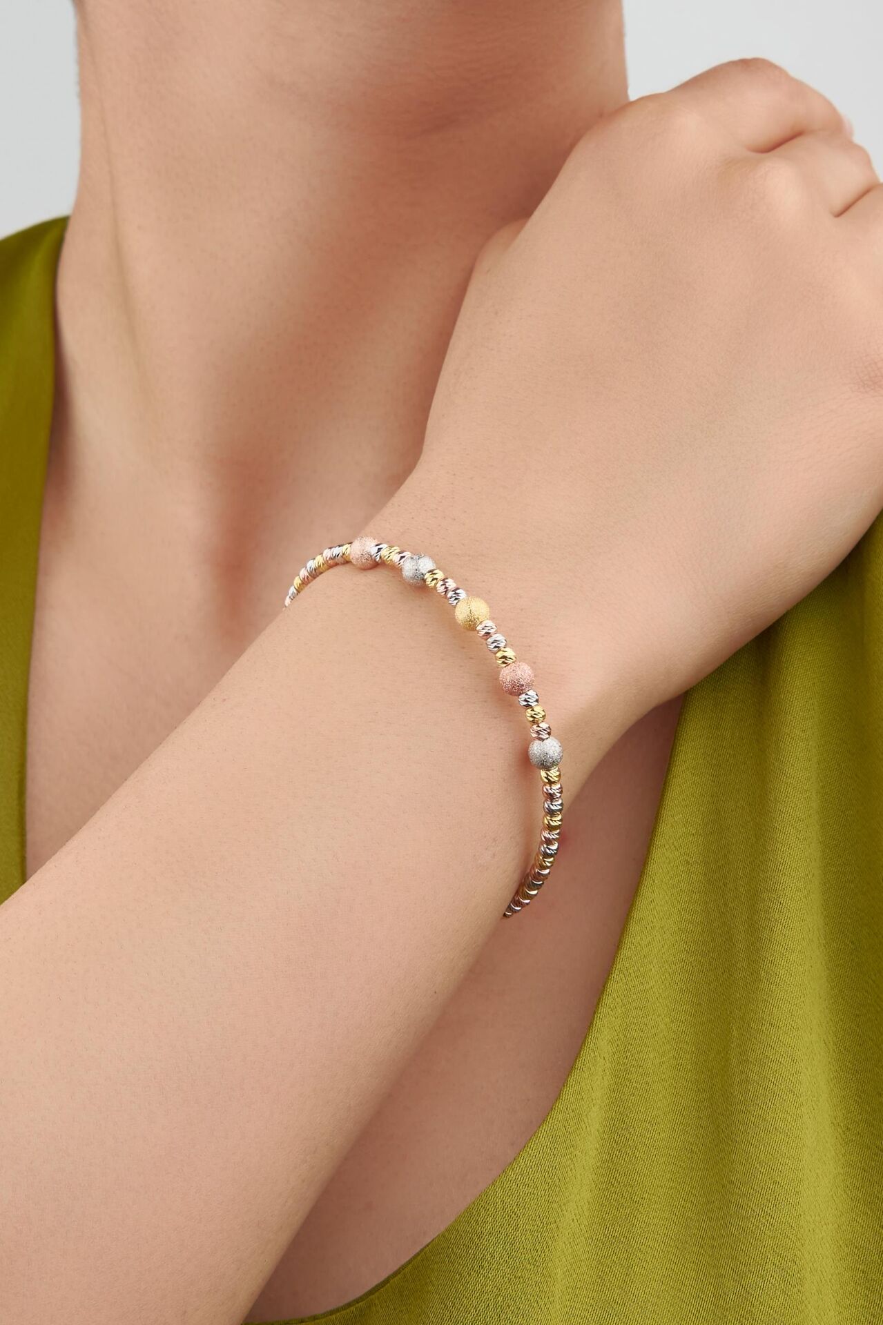 GÜMÜŞ DORİKA DORİSSA TOPLU ROSE ALTIN VE GÜMÜŞ RENKLİ TEK SIRALI BİLEZİK