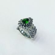 GÜMÜŞ TELKARİ  YEŞİL ZİRKON TAŞLI DAMLA YÜZÜK