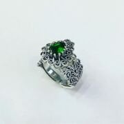 GÜMÜŞ TELKARİ  YEŞİL ZİRKON TAŞLI DAMLA YÜZÜK