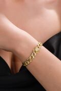 9.5 mm Gümüş 22 Ayar Altın Gold Kaplama Gurmet Zincir Beyaz Zirkon Yarı Taşlı Bileklik