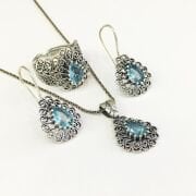 GÜMÜŞ TELKARİ AÇIK TURKUAZ ZİRKON DAMLA SET