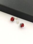 GÜMÜŞ TELKARİ KIRMIZI GÜL KÜPE