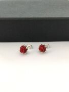 GÜMÜŞ TELKARİ KIRMIZI GÜL KÜPE