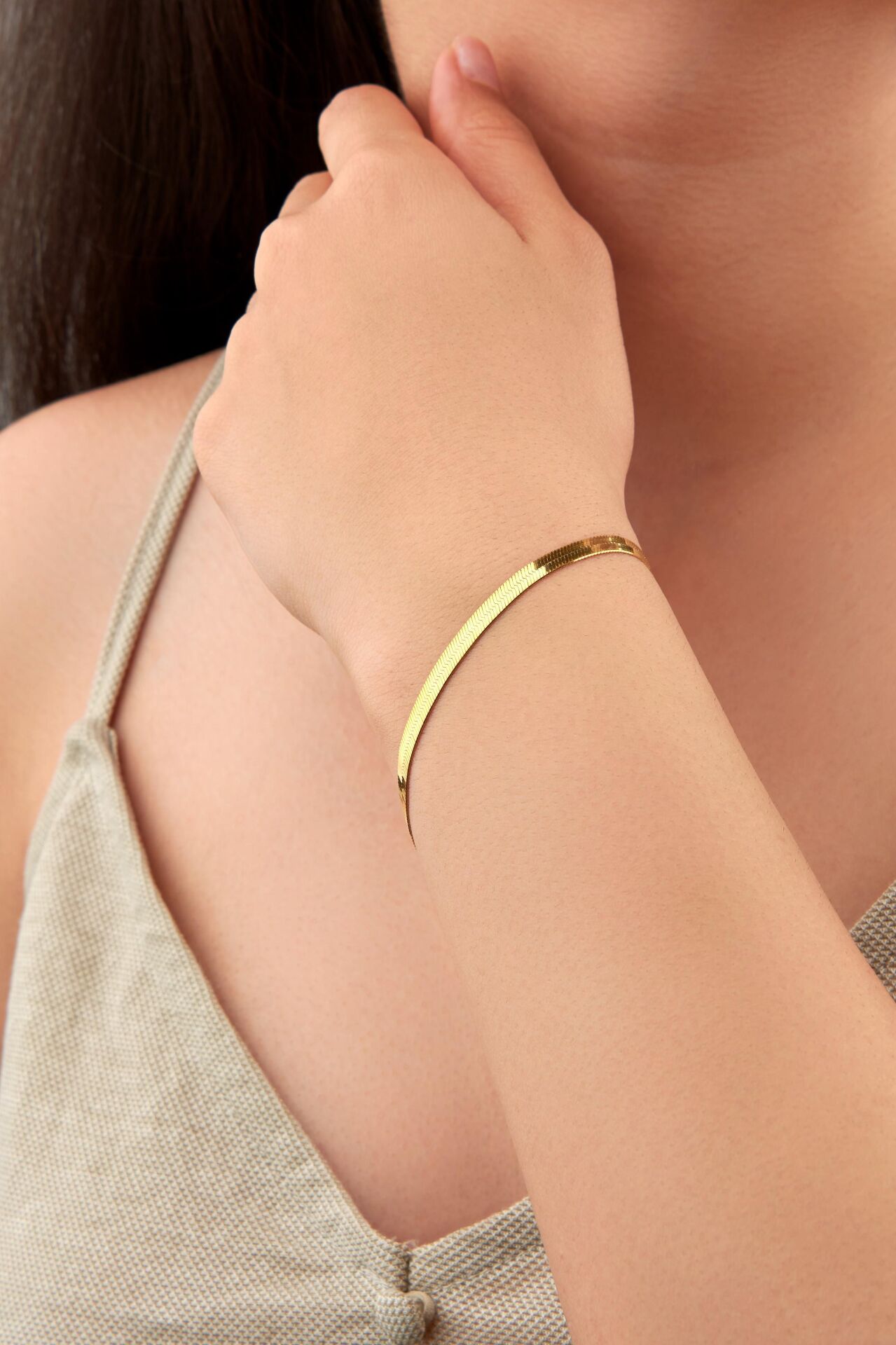 GÜMÜŞ ALTIN KAPLAMA YASSI EZME İTALYAN MODEL ZİNCİR BİLEKLİK