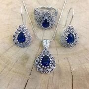 GÜMÜŞ TELKARİ PARLAMENT MAVİSİ TAŞLI DAMLA SET