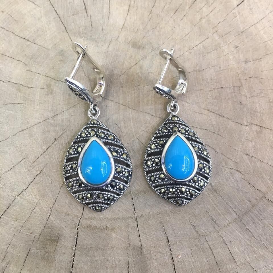 925 AYAR GÜMÜŞ MARKAZİT FİRUZE TAŞLI KÜPE