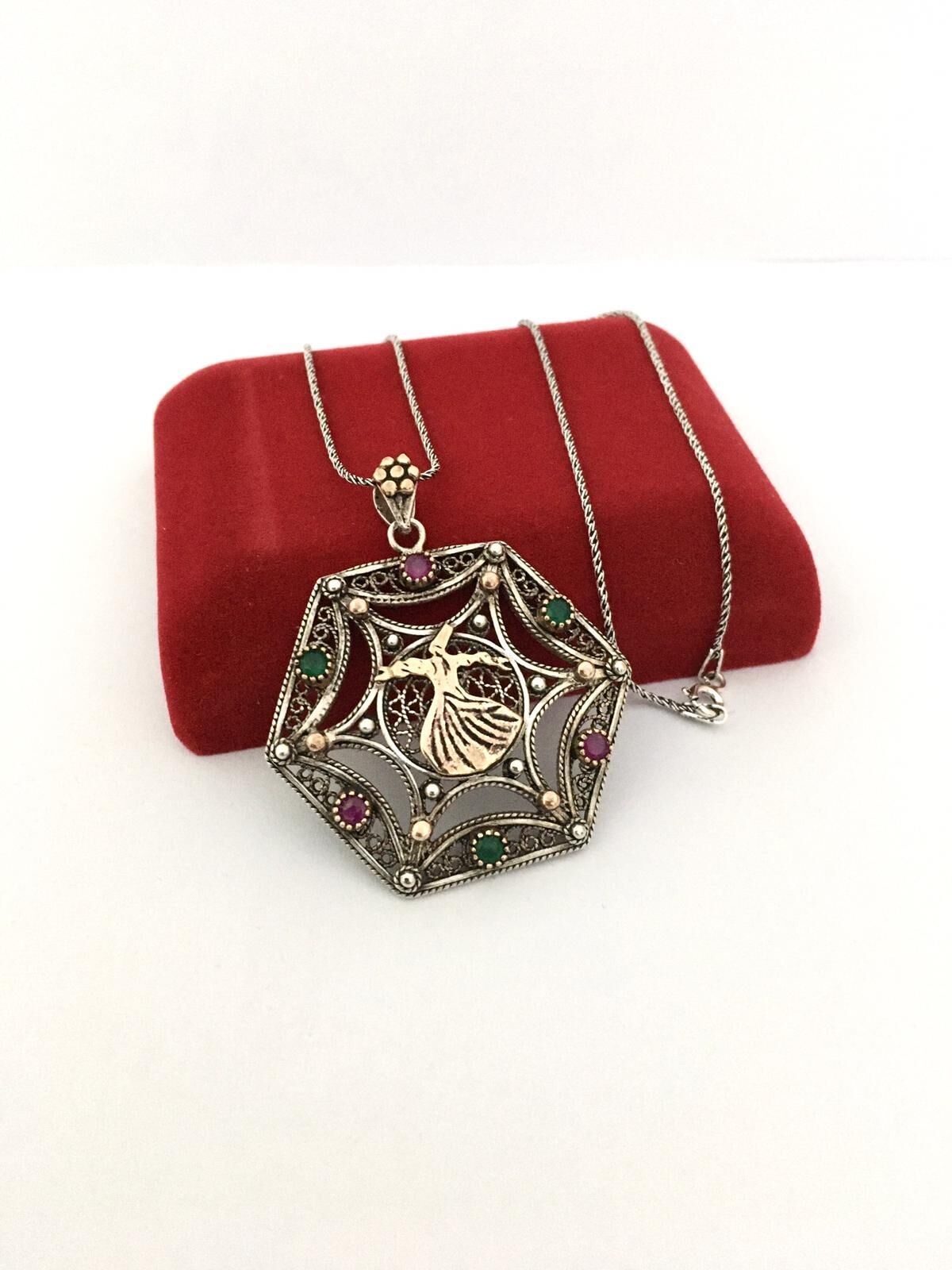 GÜMÜŞ TELKARİ SEMAZEN KOLYE