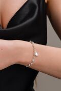 Gümüş Kalp Kalpli Charm'lı Ataç Toplu Zincir Hallow Taşsız Bileklik