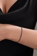 2mm Gümüş Siyah Zirkon Taşlı Rodyumlu Su Yolu Minimal Bileklik