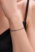 2mm Gümüş Siyah Zirkon Taşlı Rodyumlu Su Yolu Minimal Bileklik