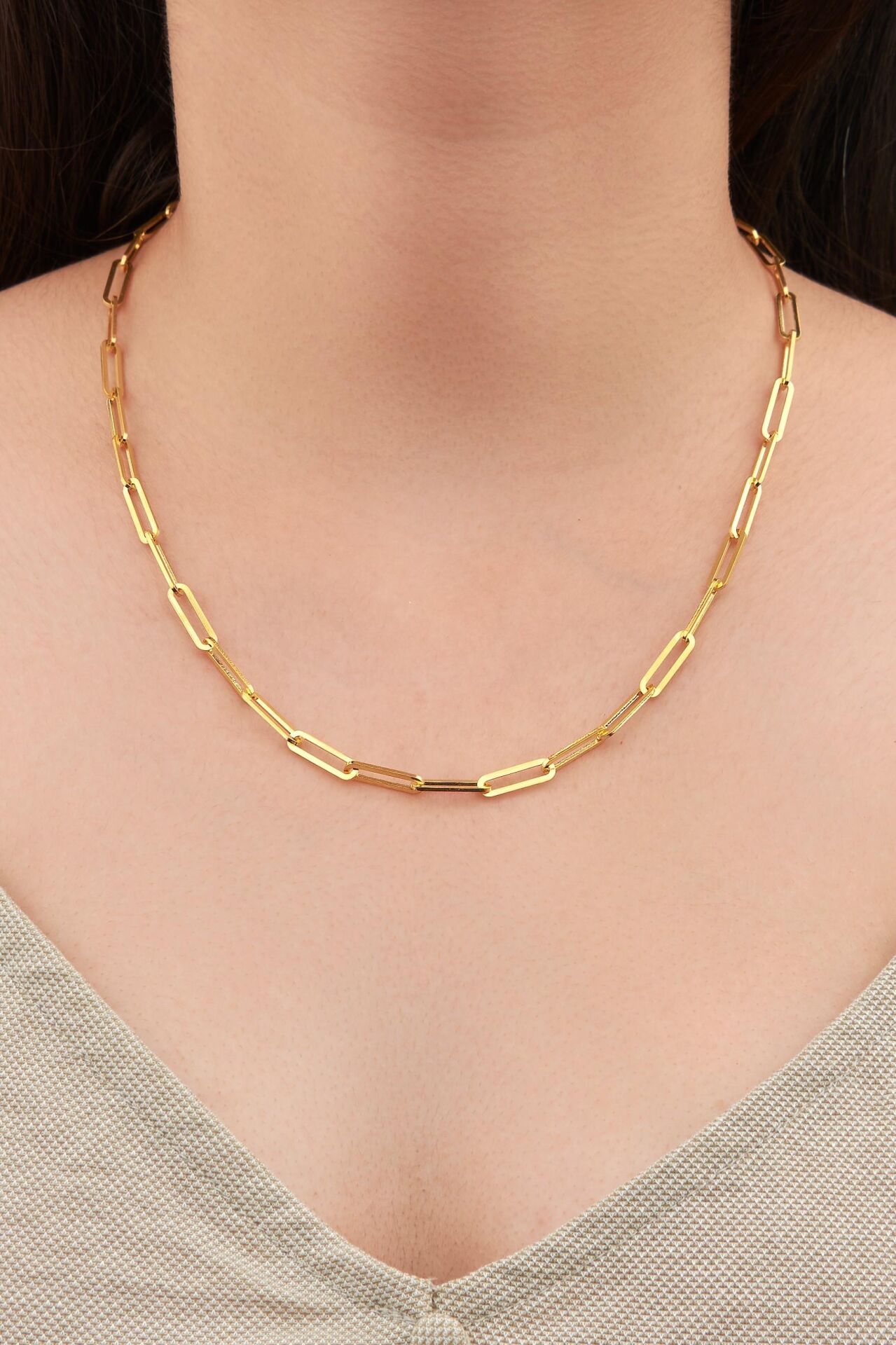 GÜMÜŞ İTALYAN MODEL ALTIN KAPLAMA DİKDÖRTGEN ZİNCİR KOLYE