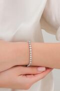 5 mm Gümüş Beyaz Zirkon Taşlı Rodyumlu Pırlanta Montürlü Su Yolu Bileklik