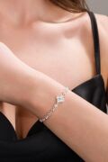 Gümüş Yonca Çiçek Beyaz Zirkon Taşlı Su Yolu Bileklik