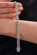 9 mm Gümüş Gurmet Zincir Rodyumlu Beyaz Zirkon Taşlı Kutu Kilitli Bileklik