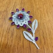 GÜMÜŞ TELKARİ KÖK YAKUT TAŞLI BROŞ