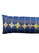 Gümüş Yonca Çiçek Rose Gold ve Altın Kaplama Kalemli Kalem İşlemeli Taşsız Bileklik