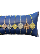 Gümüş Yonca Çiçek Rose Gold ve Altın Kaplama Kalemli Kalem İşlemeli Taşsız Bileklik