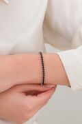 3 mm Gümüş Siyah Zirkon Taşlı Rodyumlu Su Yolu Bileklik