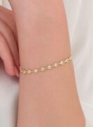 Gümüş Altın Kaplama Kalpli Beyaz Zirkon Taşlı Sıralı Su Yolu Bileklik