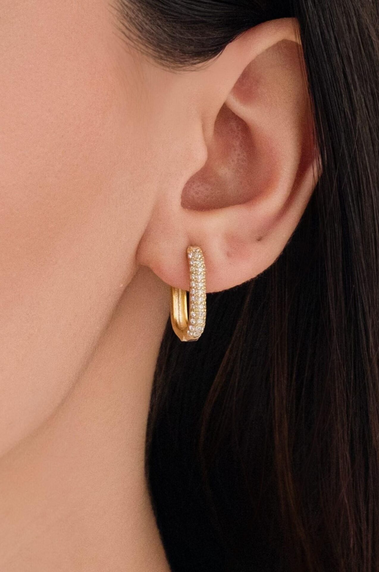 GÜMÜŞ Altın Kaplama BEYAZ ZİRKON TAŞLI Dikdörtgen KÜPE