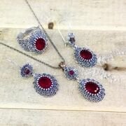 925 AYAR GÜMÜŞ TELKARİ KIRMIZI TAŞLI SET