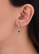 GÜMÜŞ YEŞİL  ZİRKON TAŞLI KALP KALPLİ KÜPE