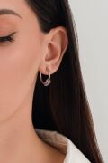 18 mm GÜMÜŞ RENGARENK RENKLİ ZİRKON TAŞLI HALKA  KÜPE