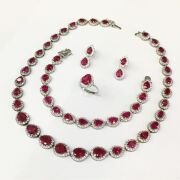 925 AYAR GÜMÜŞ KOYU PEMBE ZİRKON TAŞLI SET