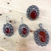 925 AYAR GÜMÜŞ TELKARİ AKİK TAŞLI SET