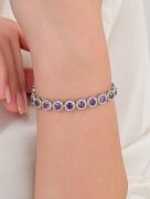 Gümüş Yuvarlak Mor Ametist ve Zirkon Taşlı Rodyumlu Su Yolu Bileklik