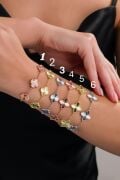 Gümüş Üçlü Yonca Çiçek Rose Gold ve Altın Kaplama Kalemli Lazer İşlemeli Taşsız Bileklik