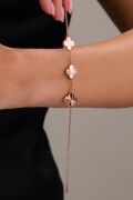 Gümüş Üçlü Yonca Çiçek Rose Gold ve Altın Kaplama Kalemli Lazer İşlemeli Taşsız Bileklik