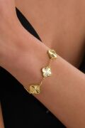 Gümüş Üçlü Yonca Çiçek Rose Gold ve Altın Kaplama Kalemli Lazer İşlemeli Taşsız Bileklik