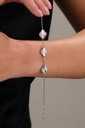 Gümüş Üçlü Yonca Çiçek Rose Gold ve Altın Kaplama Kalemli Lazer İşlemeli Taşsız Bileklik