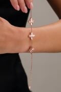 Gümüş Üçlü Yonca Çiçek Rose Gold ve Altın Kaplama Kalemli Lazer İşlemeli Taşsız Bileklik