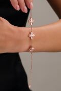 Gümüş Üçlü Yonca Çiçek Rose Gold ve Altın Kaplama Kalemli Lazer İşlemeli Taşsız Bileklik 6