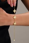 Gümüş Üçlü Yonca Çiçek Rose Gold ve Altın Kaplama Kalemli Lazer İşlemeli Taşsız Bileklik
