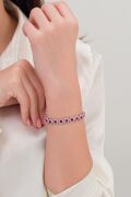 Gümüş Yuvarlak Koyu Pembe Zirkon Taşlı Rodyumlu Su Yolu Bileklik