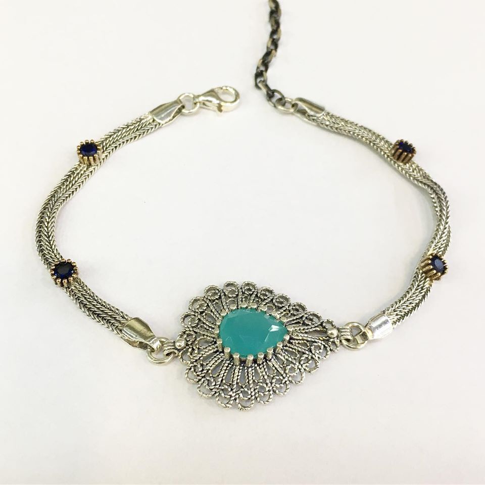 925 AYAR GÜMÜŞ TELKARİ TURKUAZ TAŞLI DAMLA BİLEKLİK