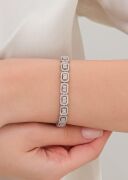 Gümüş Baget Beyaz Zirkon Taşlı Pırlanta Montürlü Rodyumlu Su Yolu Bileklik