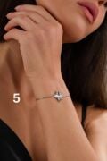 Gümüş Yonca Çiçek Rose Gold ve Altın Kaplama Lazer İşlemeli Taşsız Bileklik
