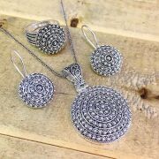 925 GÜMÜŞ TELKARİ YUVARLAK  TAKIM SET