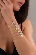 Gümüş Yonca Çiçek Rose Gold ve Altın Kaplama Lazer İşlemeli Kalemli Taşsız Bileklik
