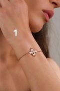 Gümüş Yonca Çiçek Rose Gold ve Altın Kaplama Lazer İşlemeli Kalemli Taşsız Bileklik