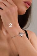 Gümüş Yonca Çiçek Rose Gold ve Altın Kaplama Lazer İşlemeli Kalemli Taşsız Bileklik