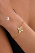 Gümüş Yonca Çiçek Rose Gold ve Altın Kaplama Lazer İşlemeli Kalemli Taşsız Bileklik