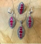 Gümüş 925 Ayar Kök Yakut Taşlı Set