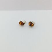 GÜMÜŞ ATEŞ KEHRİBARI OVAL KÜÇÜK KÜPE