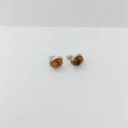 GÜMÜŞ ATEŞ KEHRİBARI OVAL KÜÇÜK KÜPE