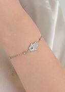 Gümüş Fatma Ana Eli El Mavi Nazar Boncuklu Göz Bileklik